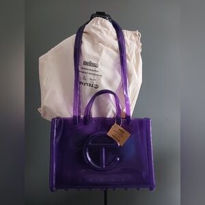 NWT Telfar x Melissa Translucent Purple Tote ,crossbody LARGE Jelly Shopper+dust